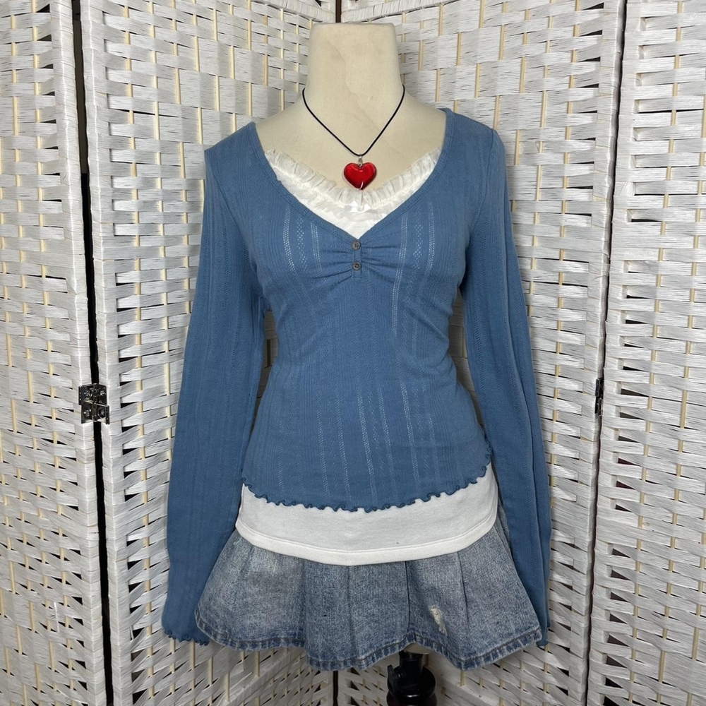 Blue V-Neck Women's Top